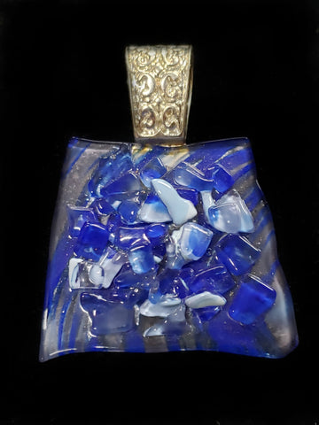 Handblown Blue and White Glass Pendant