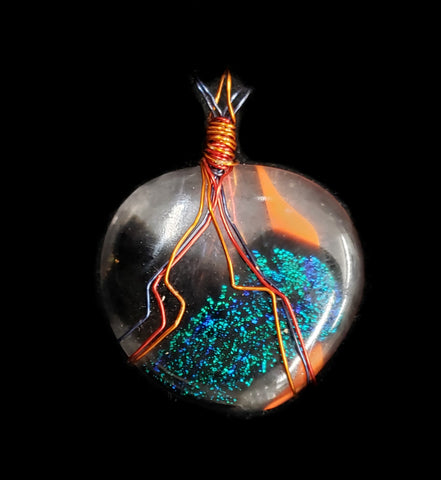 Fire Water Wire Wrapped Glass Pendant